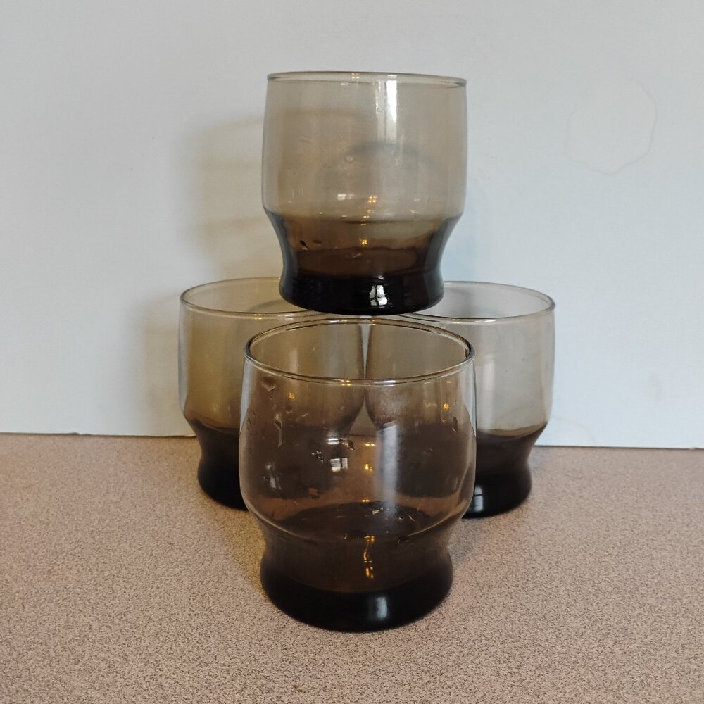 Libbey MCM Tawny Brown Stackable Rocks Glasses, set of 4
